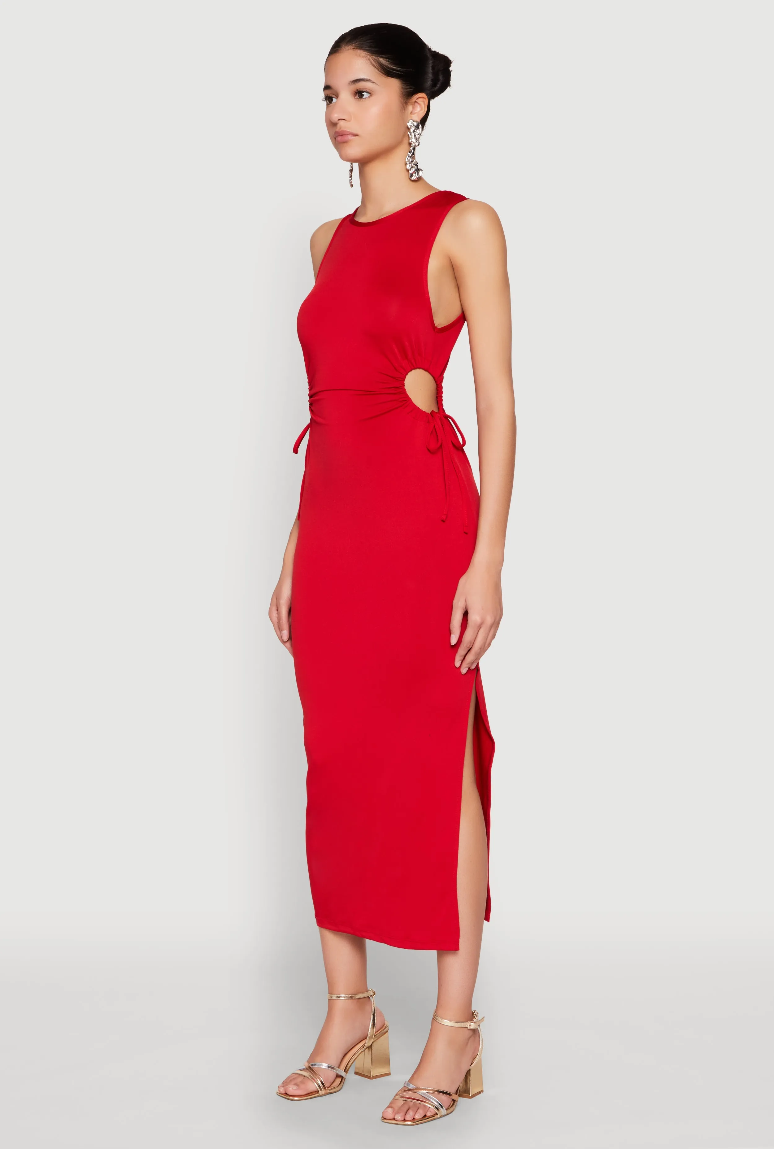 Drawstring Side Cut Out Sleeveless Midi Dress sold by Rainbow product image thumbnail 3