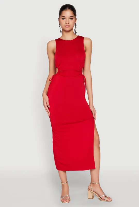 Drawstring Side Cut Out Sleeveless Midi Dress sold by Rainbow