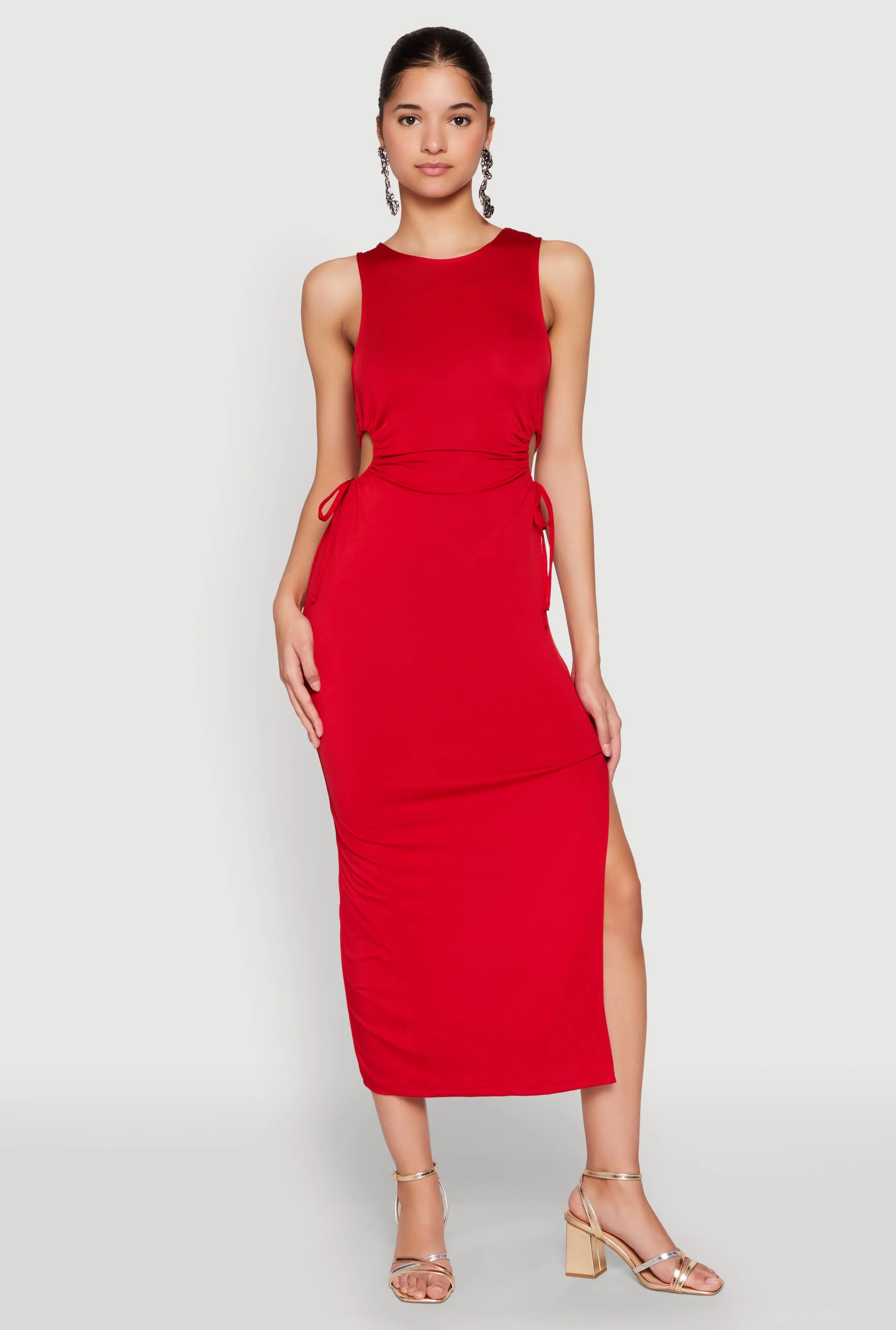 Drawstring Side Cut Out Sleeveless Midi Dress sold by Rainbow