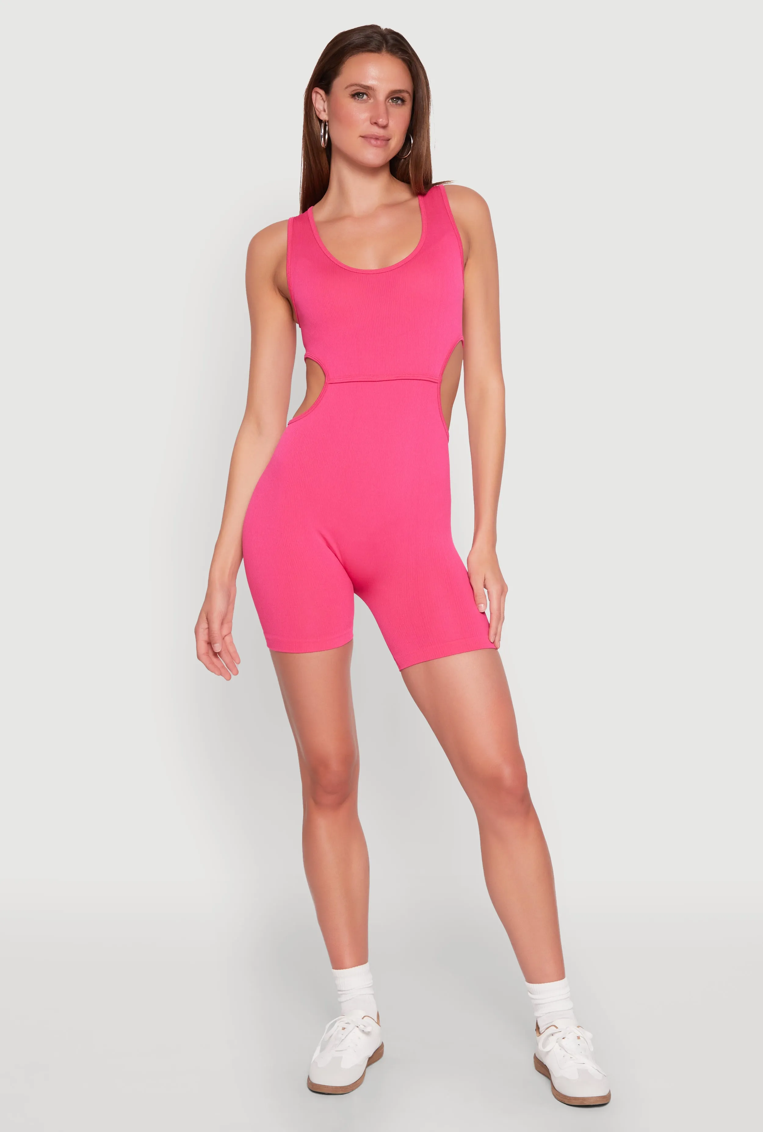 Ribbed Cut Out Side Biker Romper sold by Rainbow