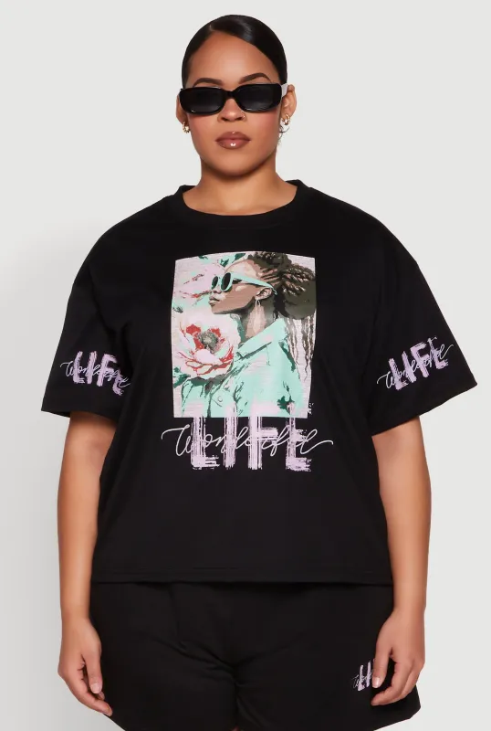 Plus Size Wonderful Life Graphic Top sold by Rainbow