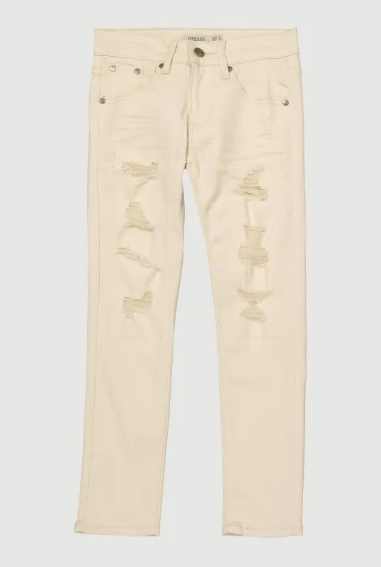 Boys Patch and Repair Distressed Skinny Jeans sold by Rainbow