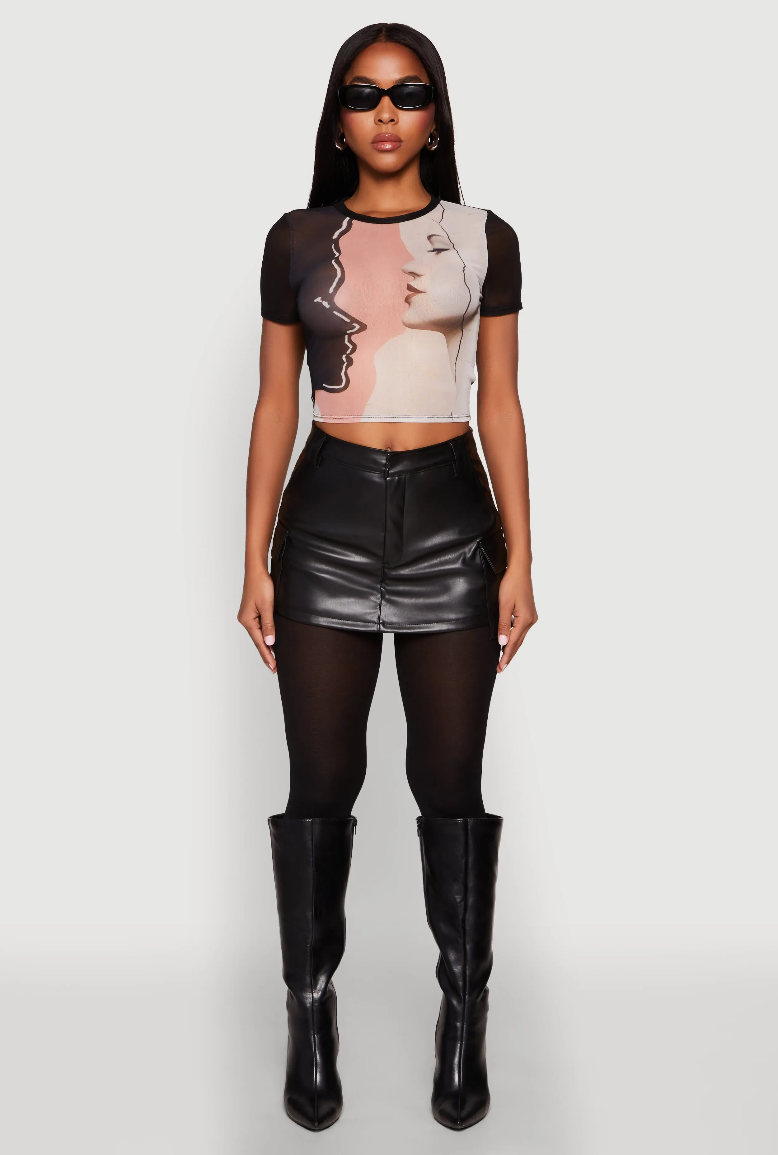 Face Graphic Print Mesh Crop Top sold by Rainbow product image thumbnail 3