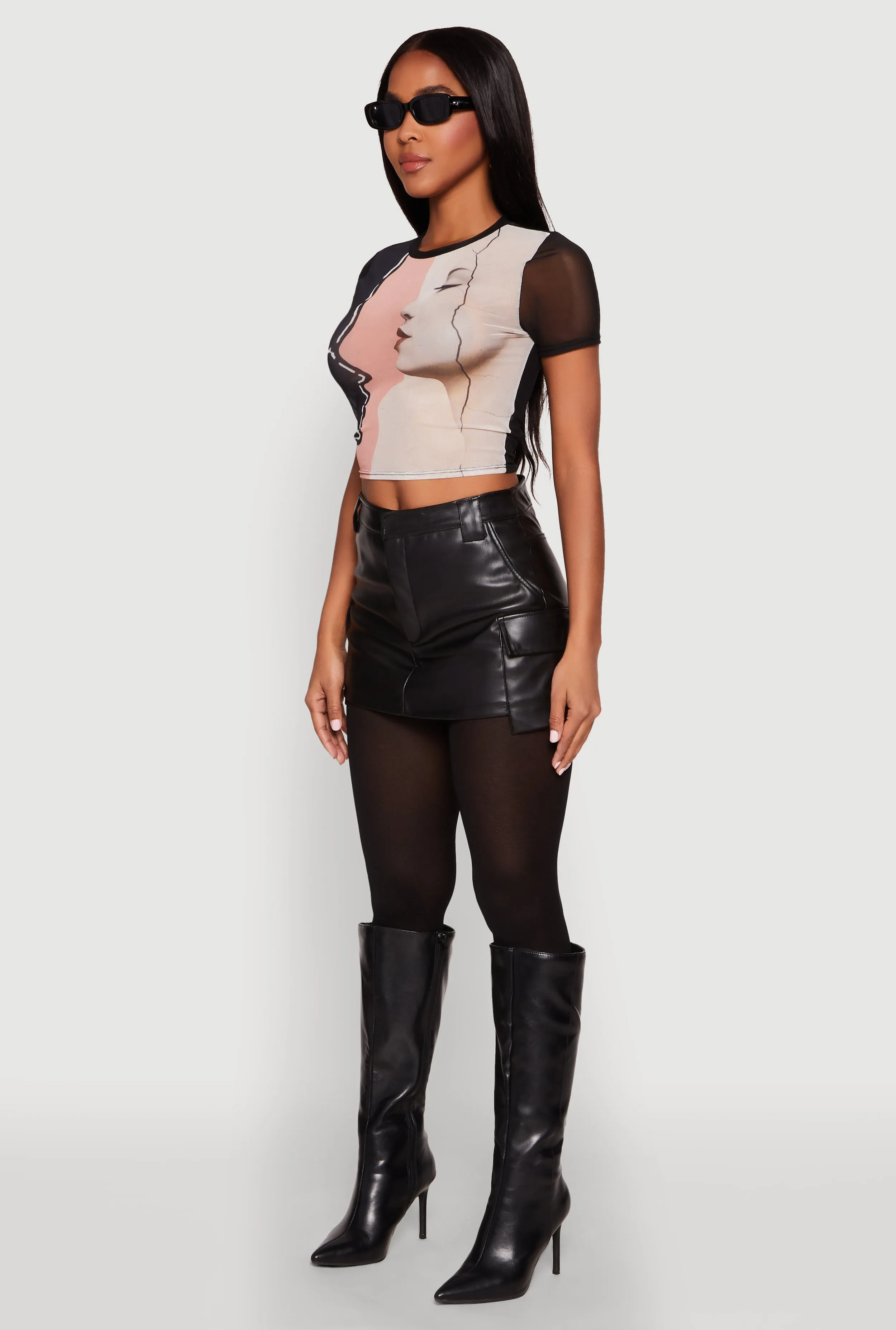Face Graphic Print Mesh Crop Top sold by Rainbow product image thumbnail 5
