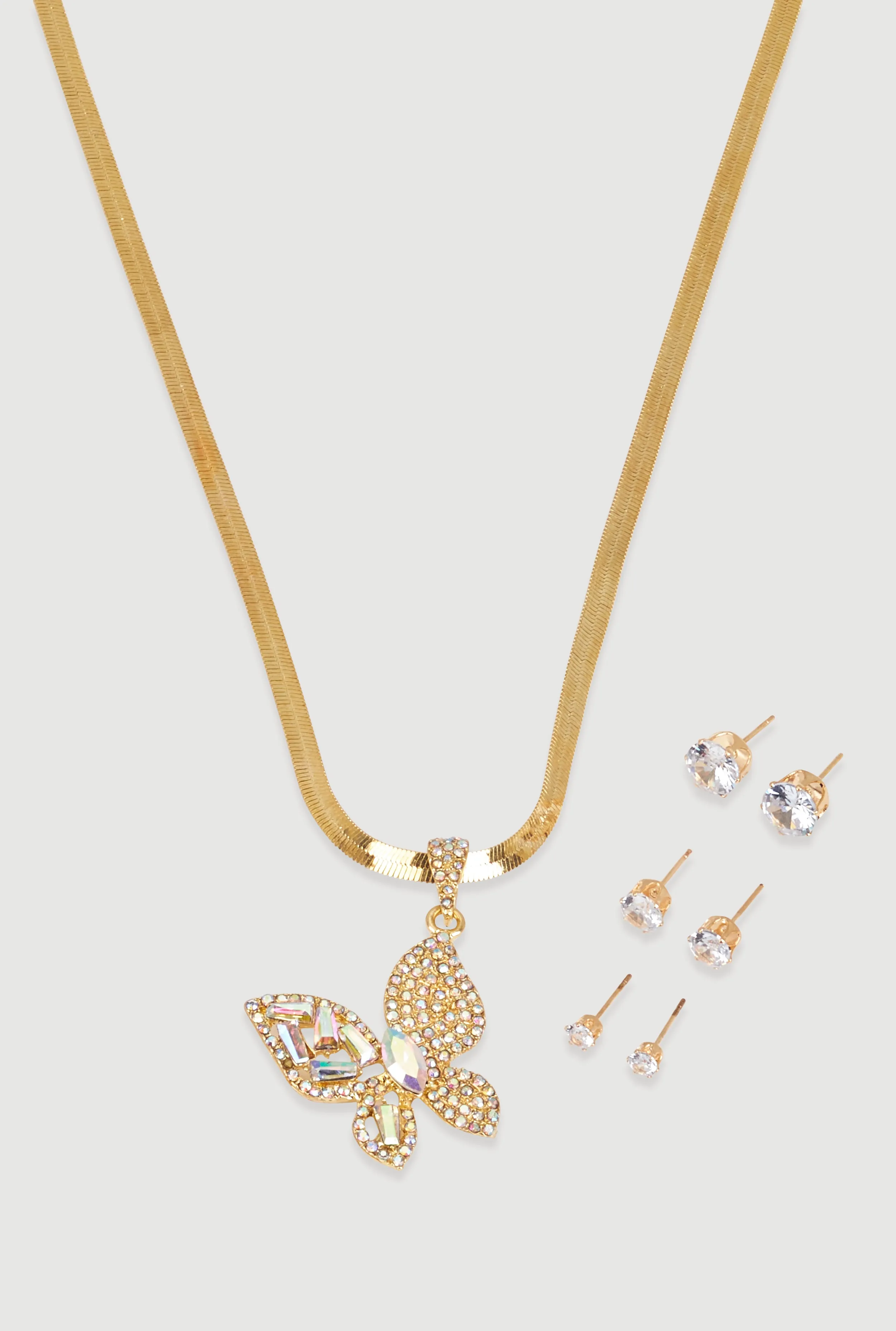 Cubic Zirconia Butterfly Necklace and Stud Earrings sold by Rainbow