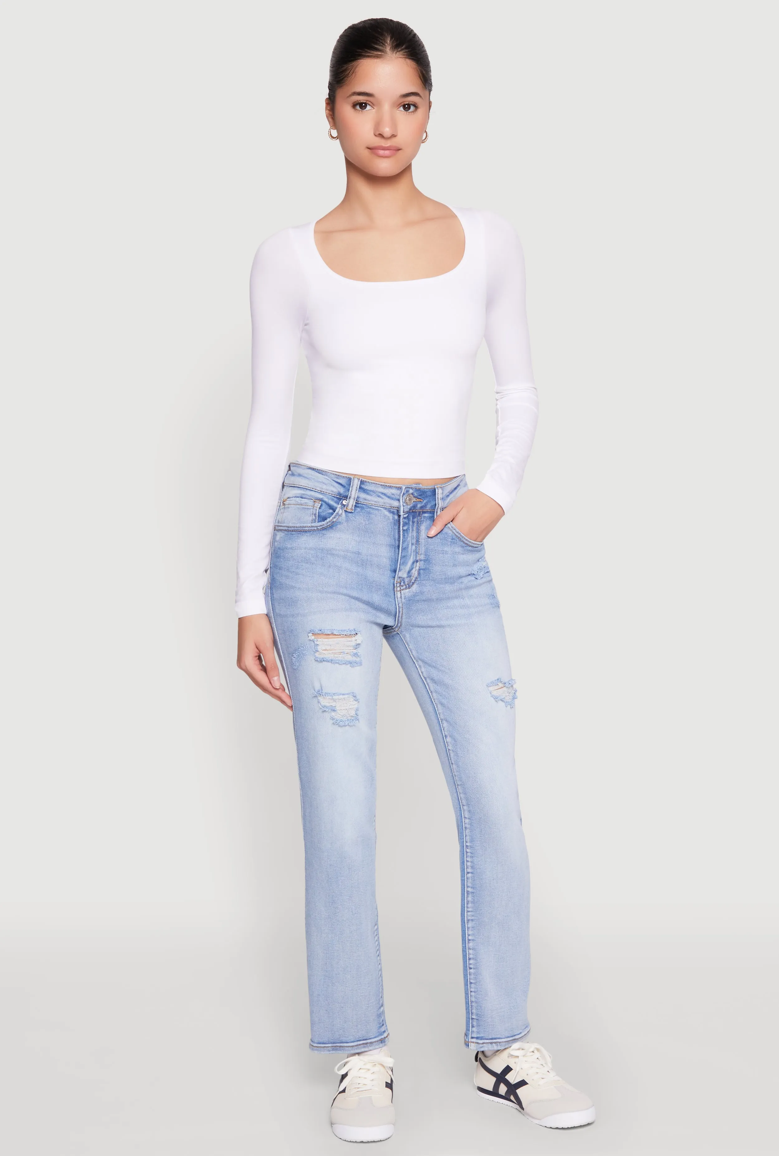 WAX Distressed Straight Leg Jeans sold by Rainbow