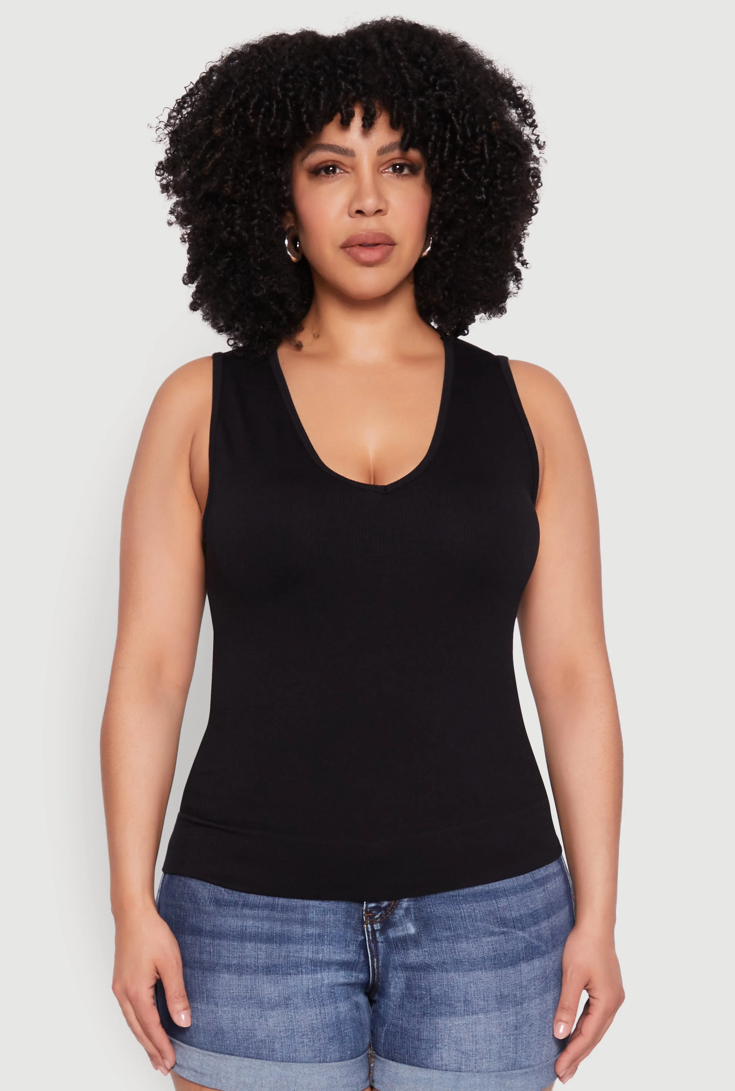 Plus Size Seamless V Neck Rib Knit Top sold by Rainbow product image thumbnail 2