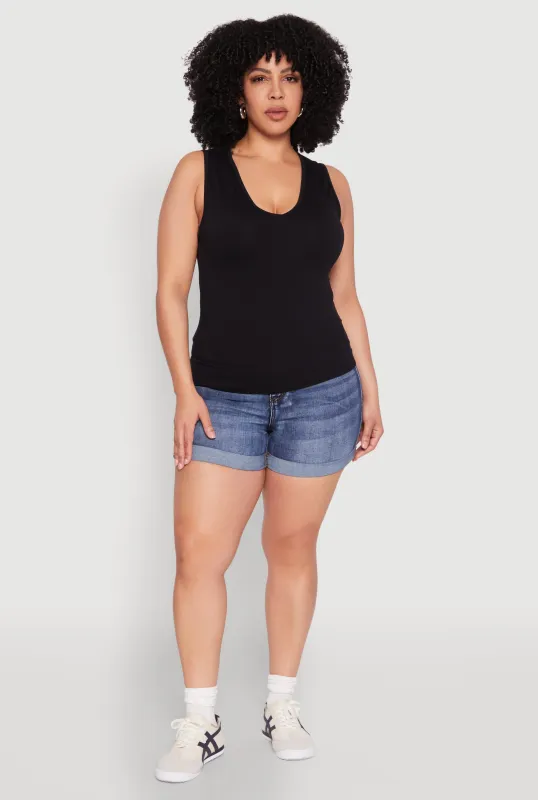 Plus Size Seamless V Neck Rib Knit Top sold by Rainbow