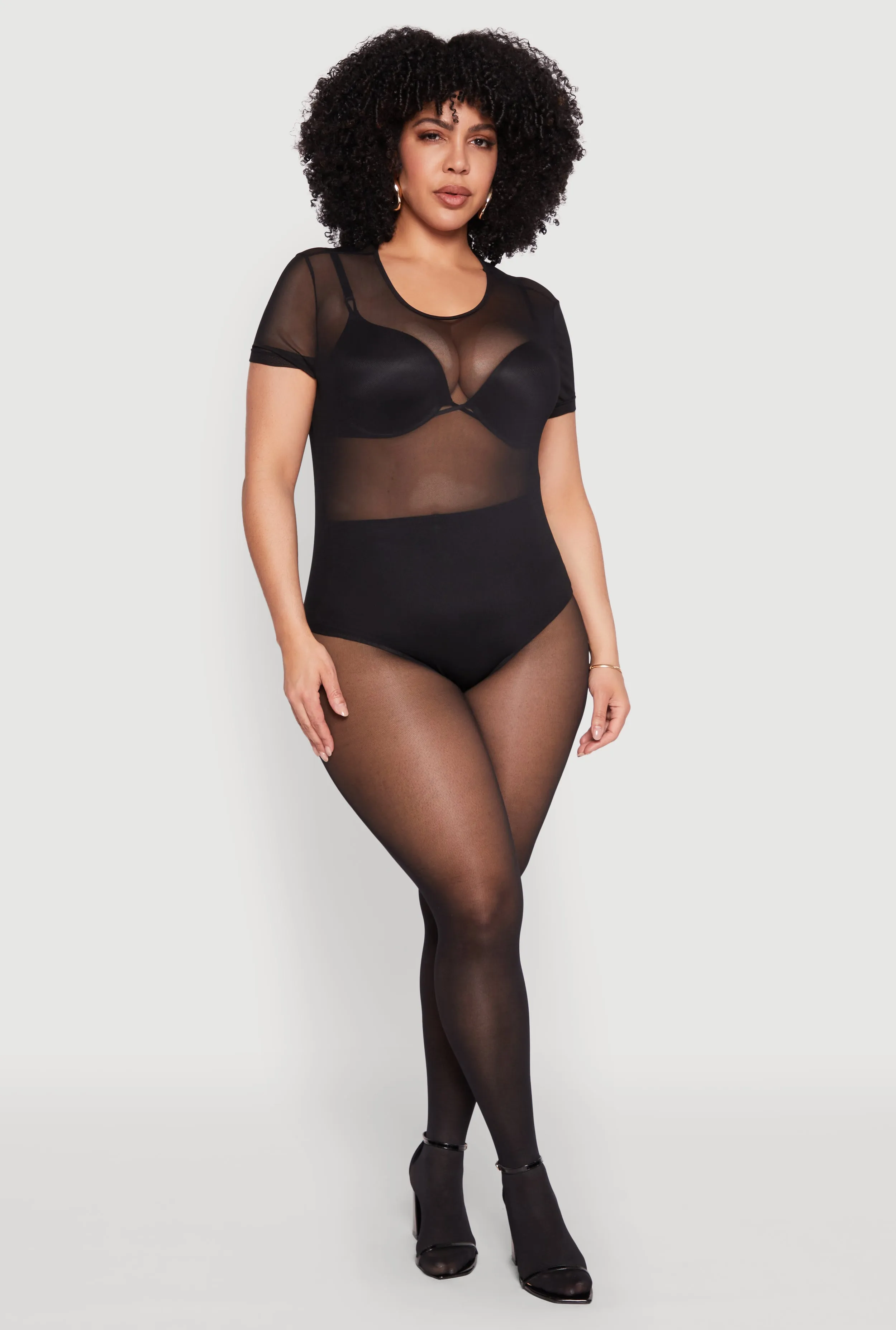 Plus Size Mesh Scoop Neck Bodysuit sold by Rainbow