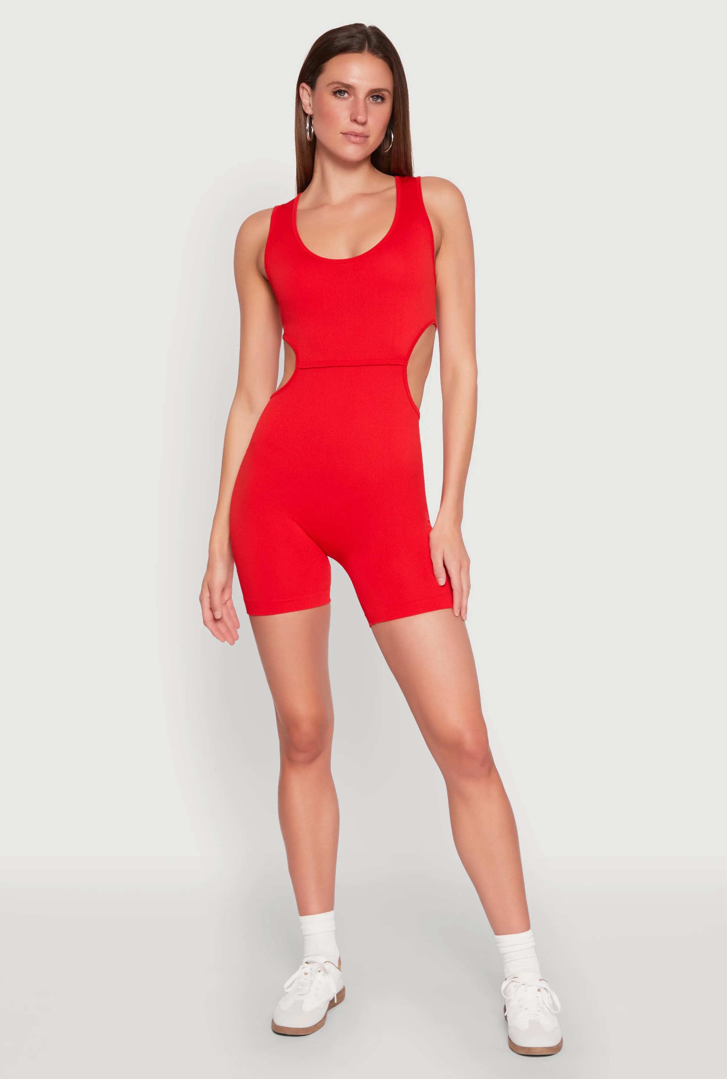 Ribbed Cut Out Side Biker Romper sold by Rainbow