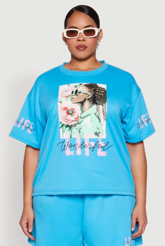 Plus Size Wonderful Life Graphic Top sold by Rainbow