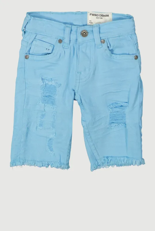 Little Boys Solid Frayed Distressed Denim Shorts sold by Rainbow