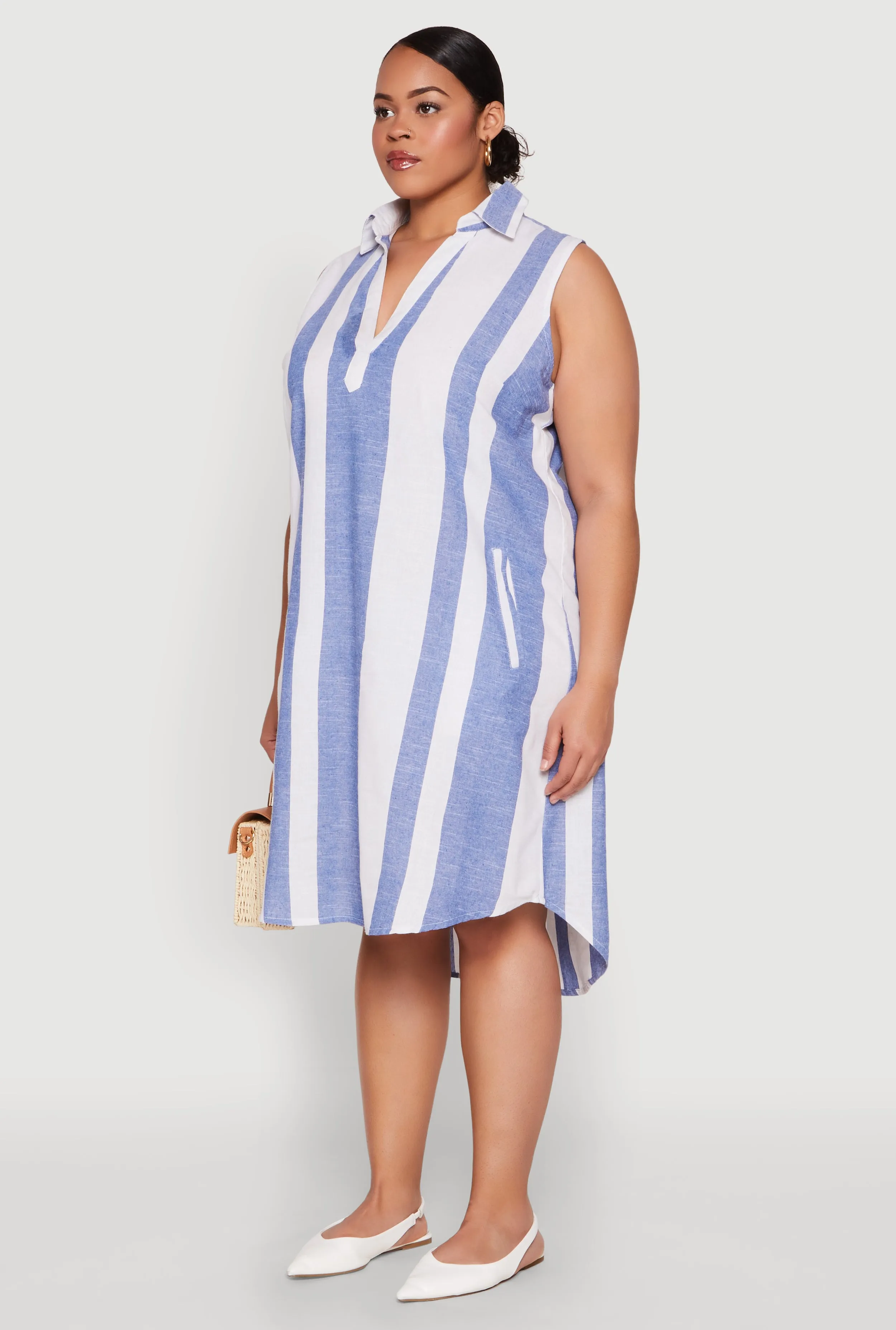 Plus Size Sleeveless Striped Shift Dress sold by Rainbow product image thumbnail 3