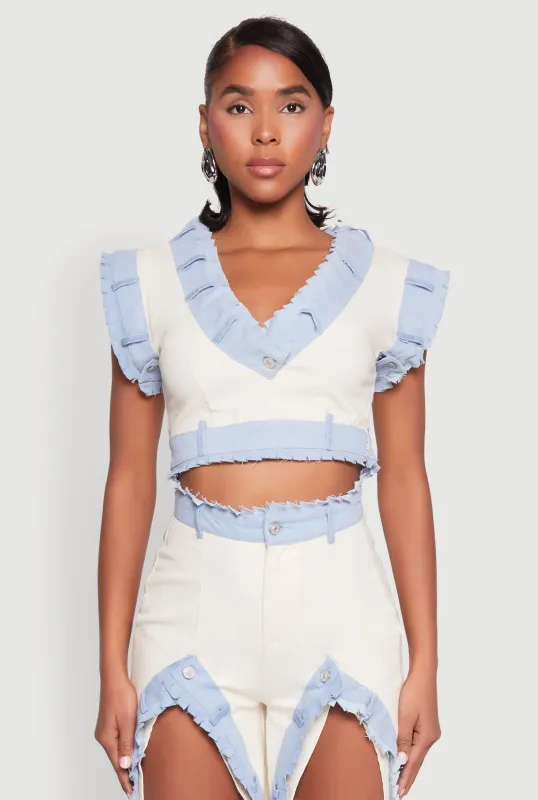 Contrast Trim Denim Crop Top sold by Rainbow