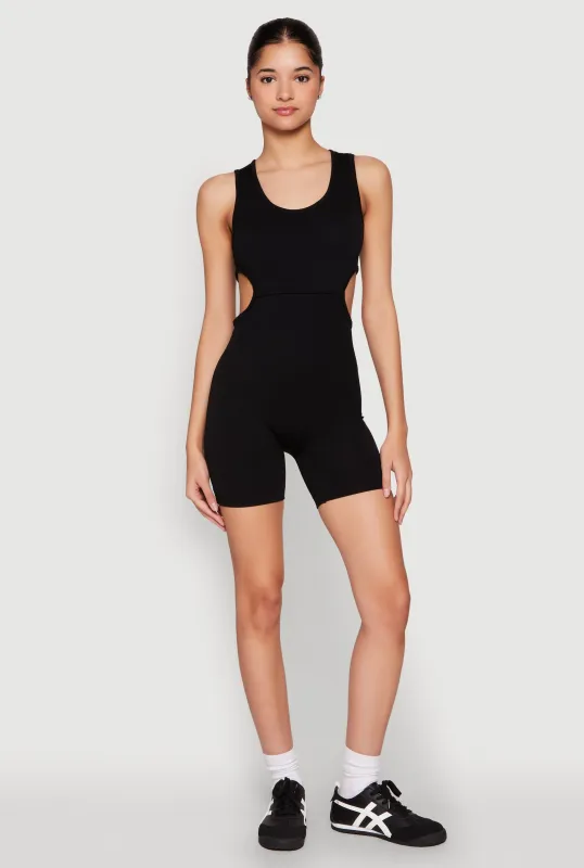 Ribbed Cut Out Side Biker Romper sold by Rainbow