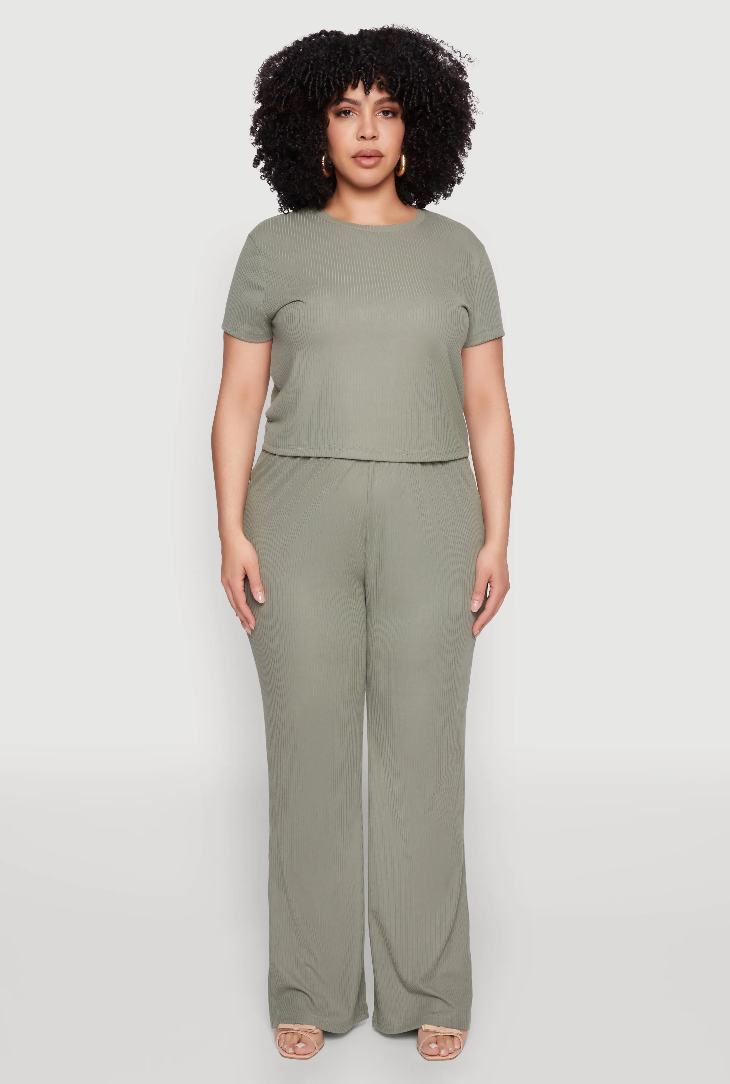 Plus Size Rib Knit Wide Leg Pants sold by Rainbow