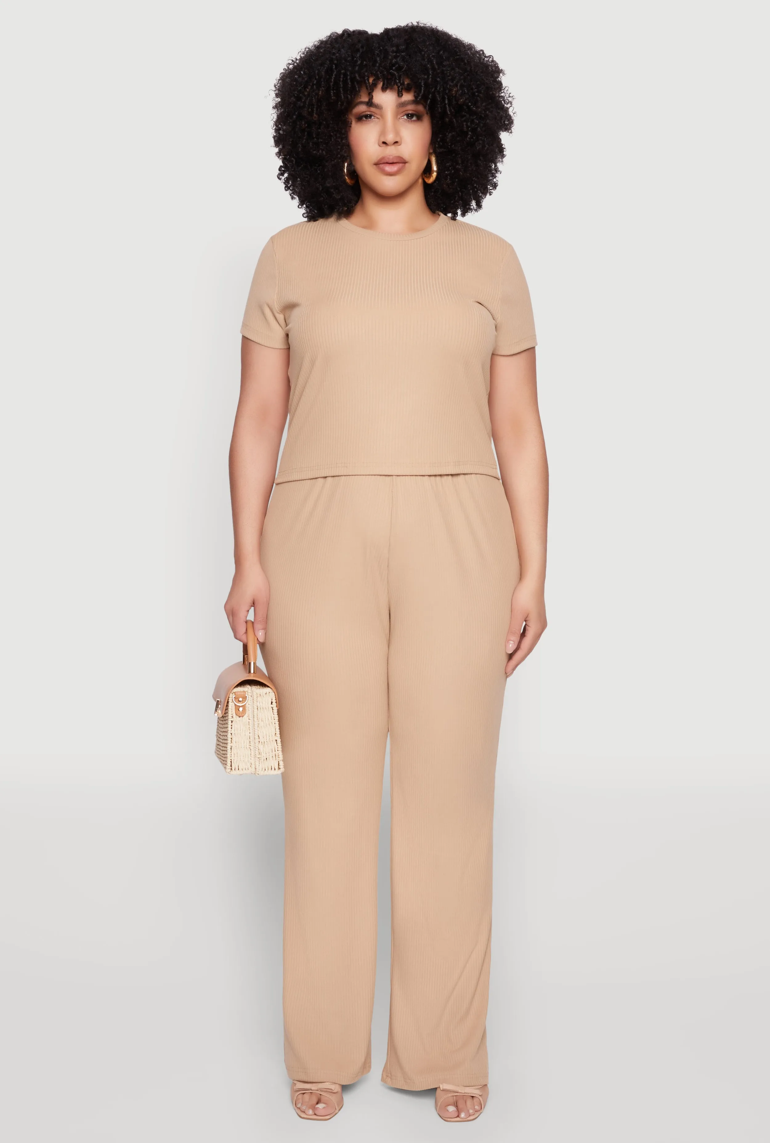 Plus Size Rib Knit Wide Leg Pants sold by Rainbow