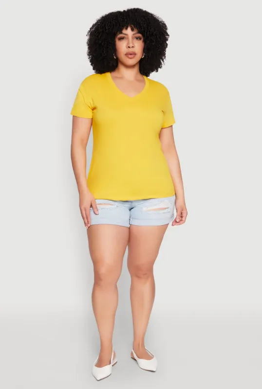 Plus Size V Neck Short Sleeve Top sold by Rainbow