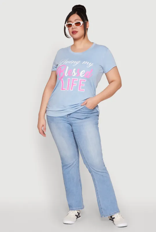 Plus Size Living My Blessed Life Ruched Tee sold by Rainbow