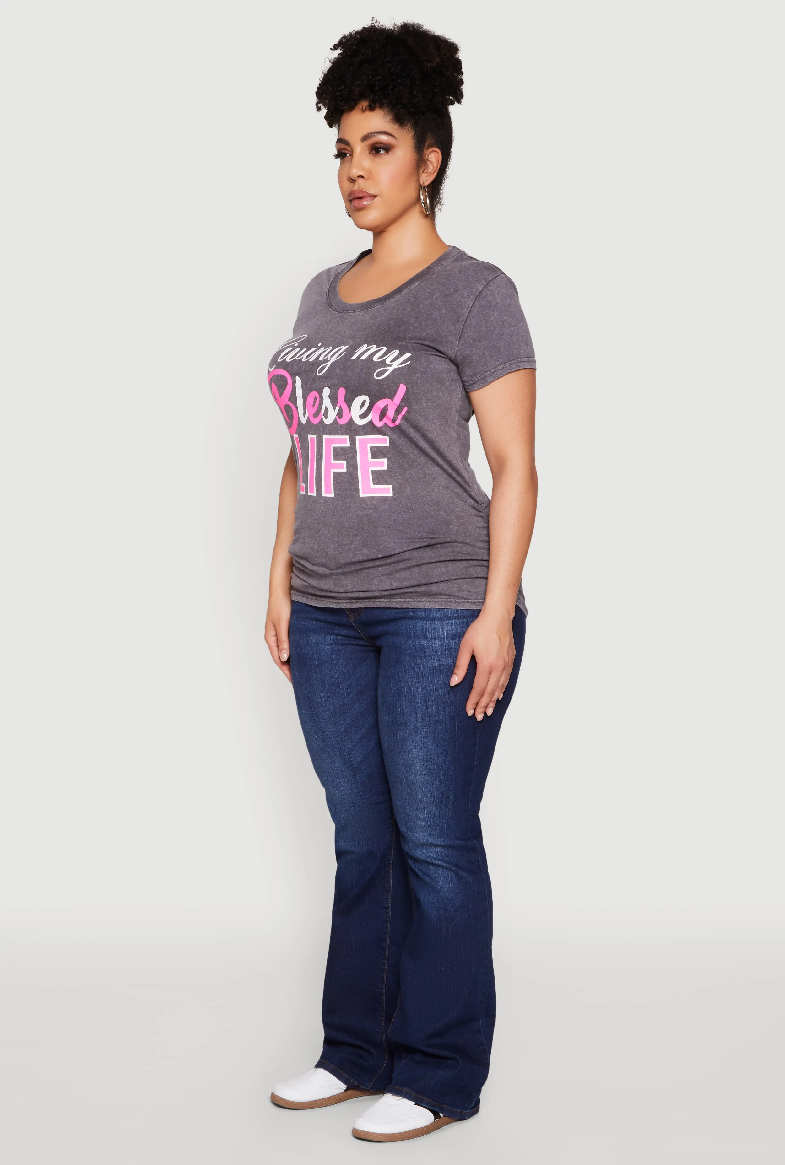 Plus Size Living My Blessed Life Ruched Tee sold by Rainbow product image thumbnail 5
