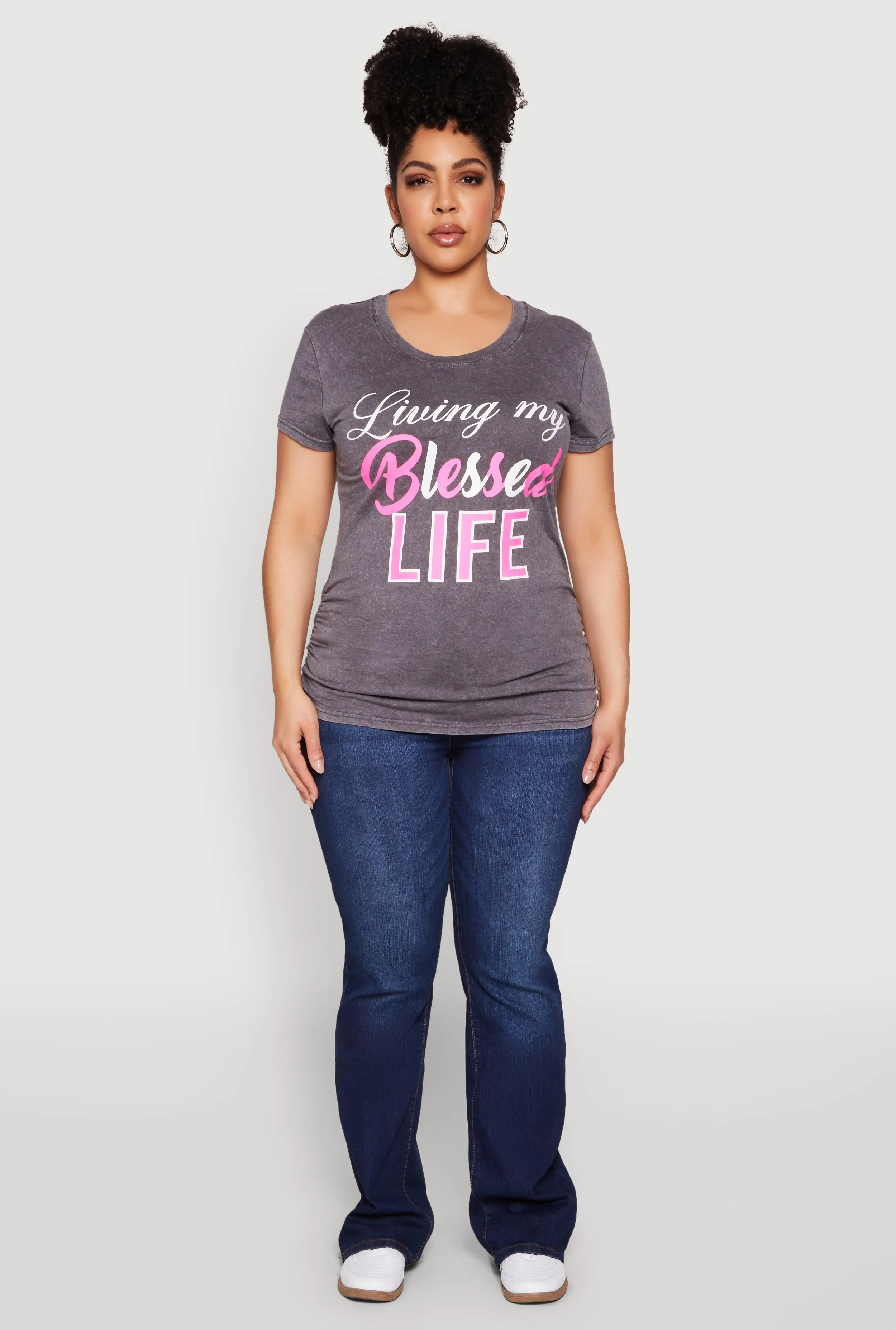 Plus Size Living My Blessed Life Ruched Tee sold by Rainbow product image thumbnail 3