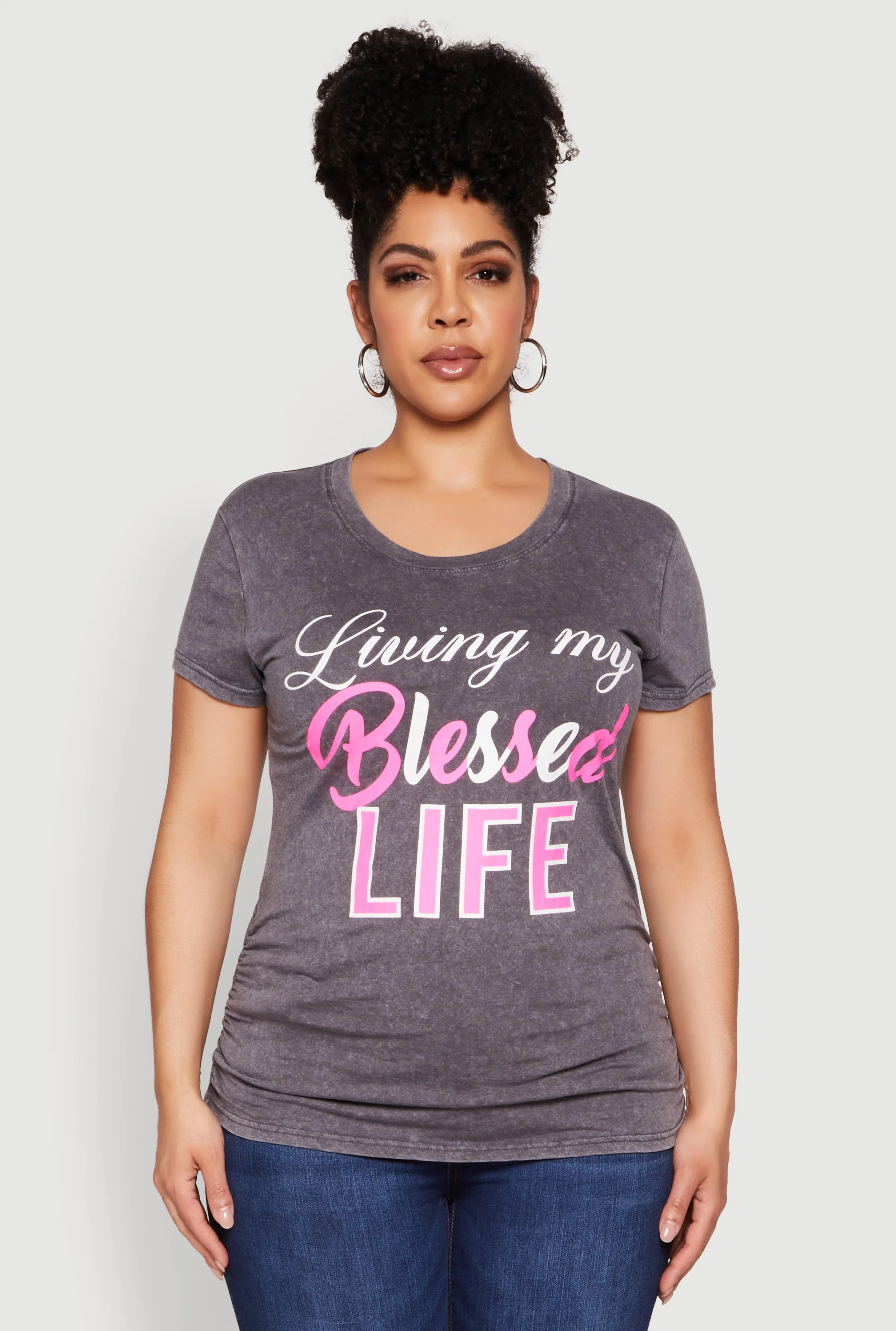 Plus Size Living My Blessed Life Ruched Tee sold by Rainbow product image thumbnail 2