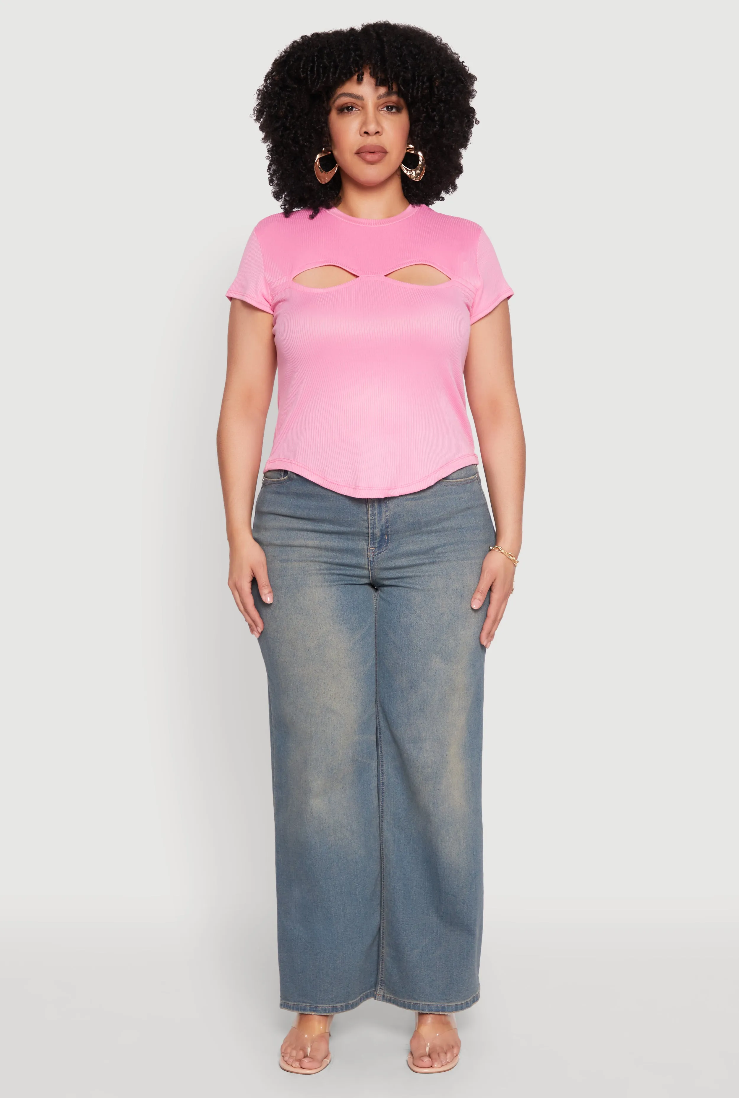 Plus Size Cut Out Rib Knit Top sold by Rainbow