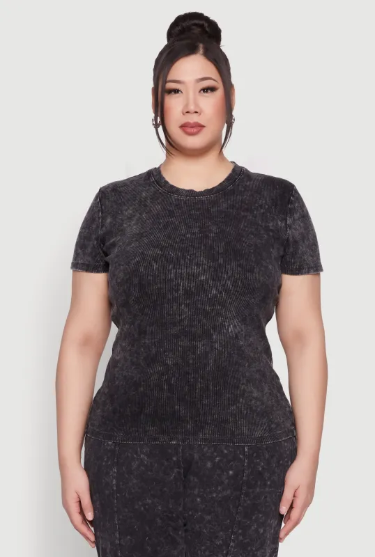 Plus Size Mineral Wash Ribbed Knit Top sold by Rainbow