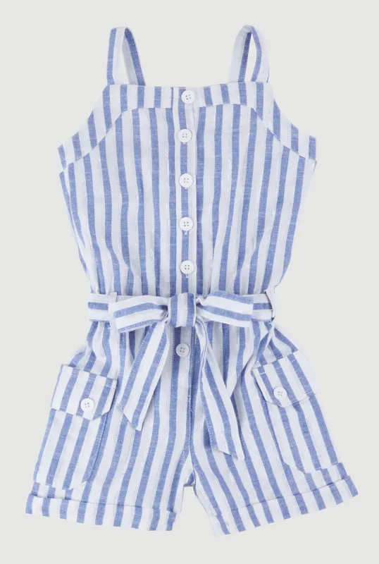 Little Girls Lurex Striped Cargo Pocket Romper sold by Rainbow