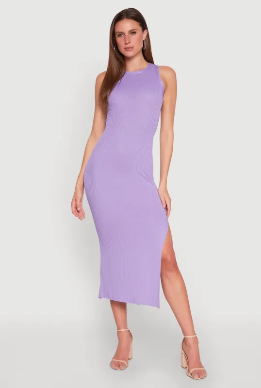Ribbed Knit Side Slit Maxi Tank Dress sold by Rainbow