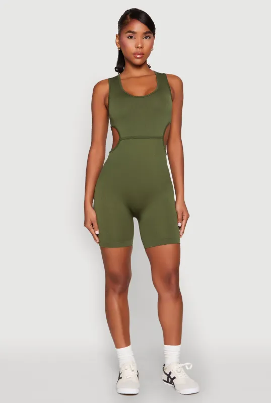 Ribbed Cut Out Side Biker Romper sold by Rainbow