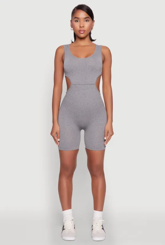Ribbed Cut Out Side Biker Romper sold by Rainbow