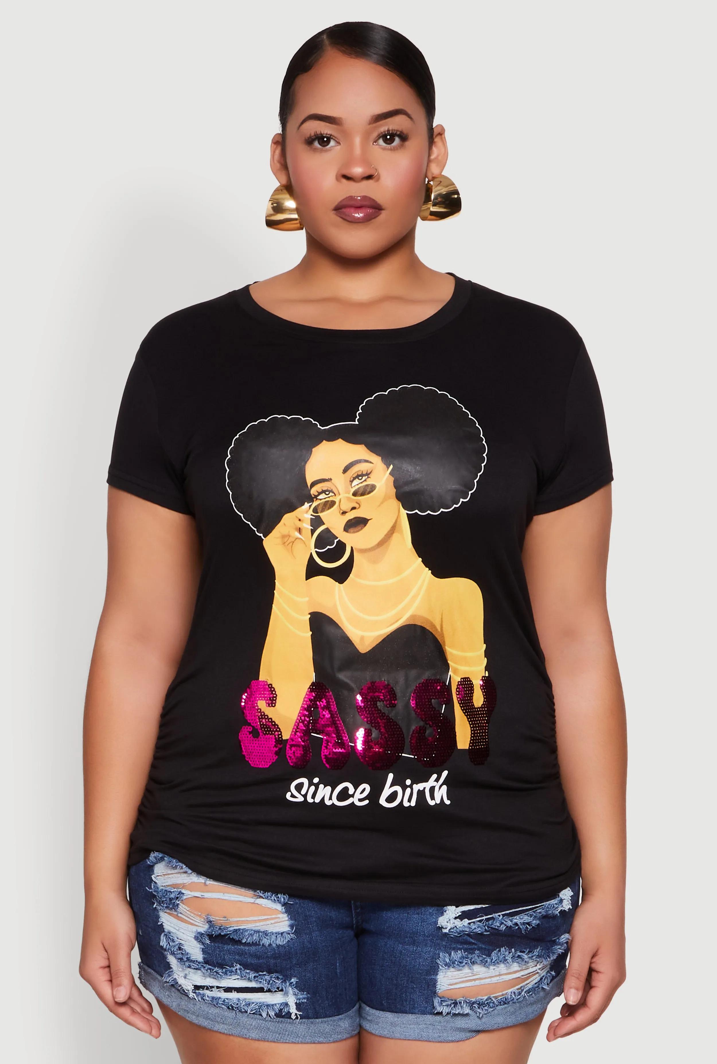 Plus Size Sequin Sassy Since Birth Graphic Top sold by Rainbow product image thumbnail 2