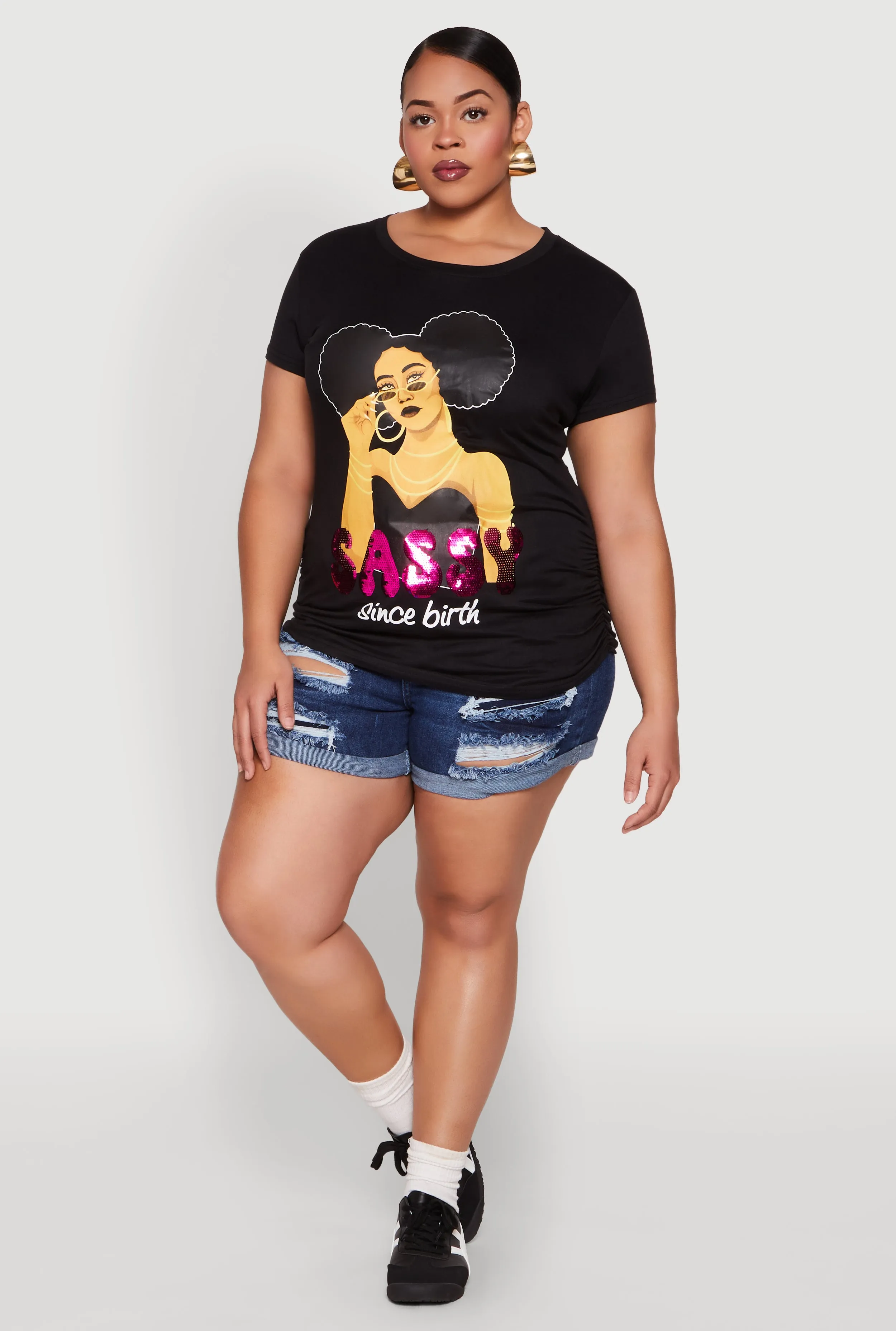 Plus Size Sequin Sassy Since Birth Graphic Top sold by Rainbow product image thumbnail 3