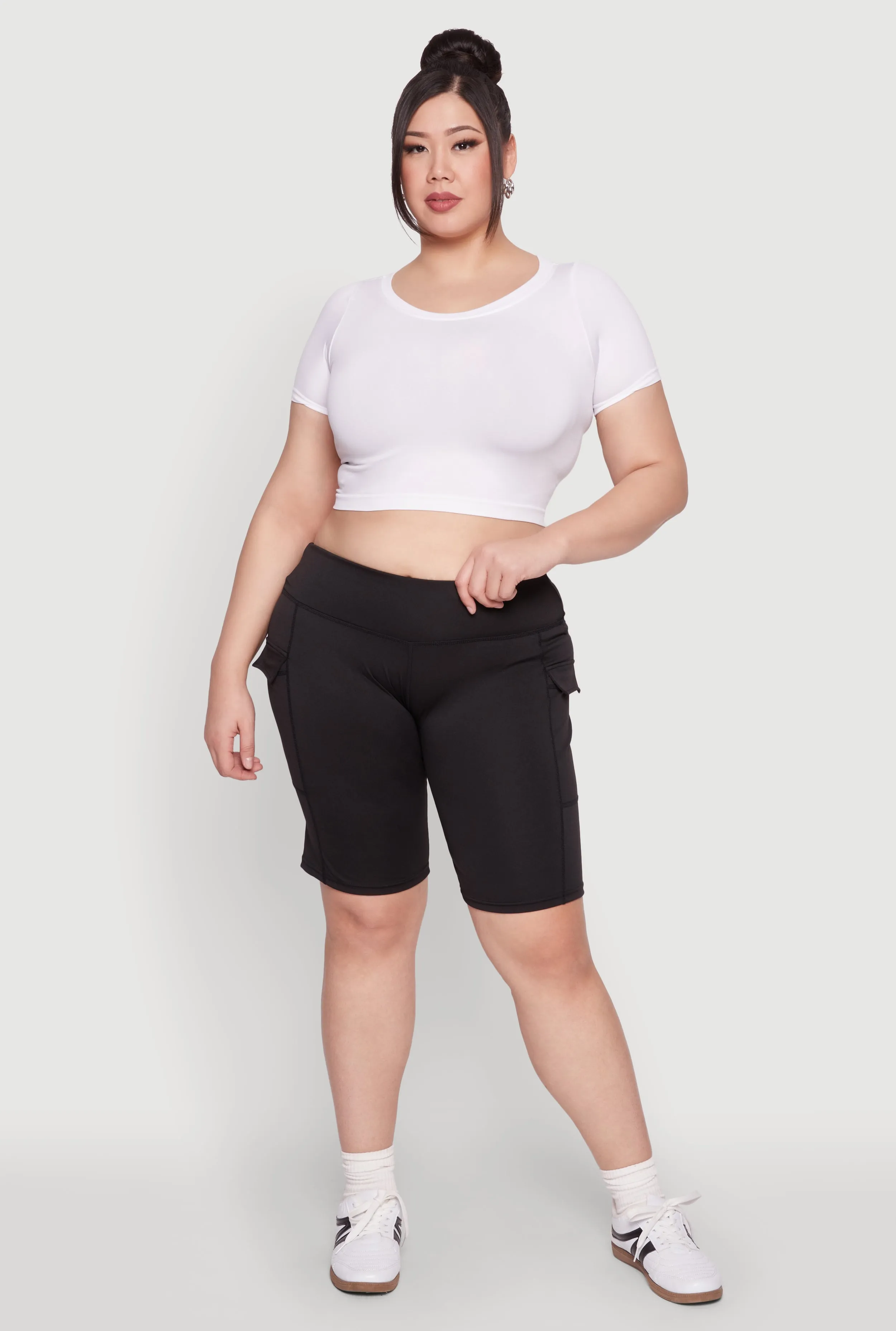 Plus Size High Waisted Cargo Pocket Biker Shorts sold by Rainbow