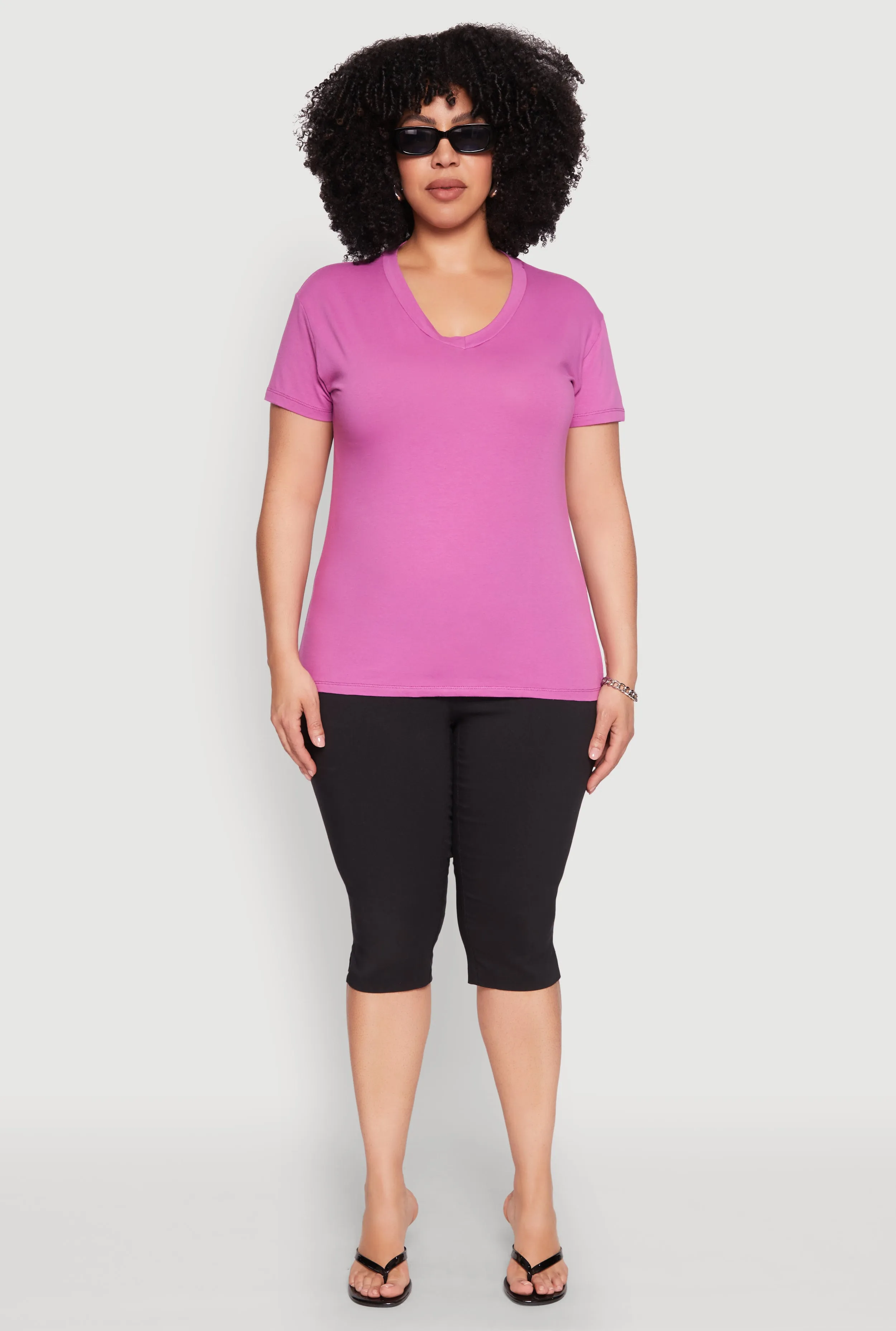 Plus Size V Neck Short Sleeve Top sold by Rainbow
