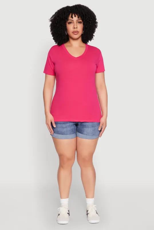 Plus Size V Neck Short Sleeve Top sold by Rainbow