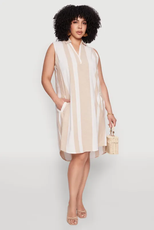 Plus Size Striped Sleeveless Shift Dress sold by Rainbow