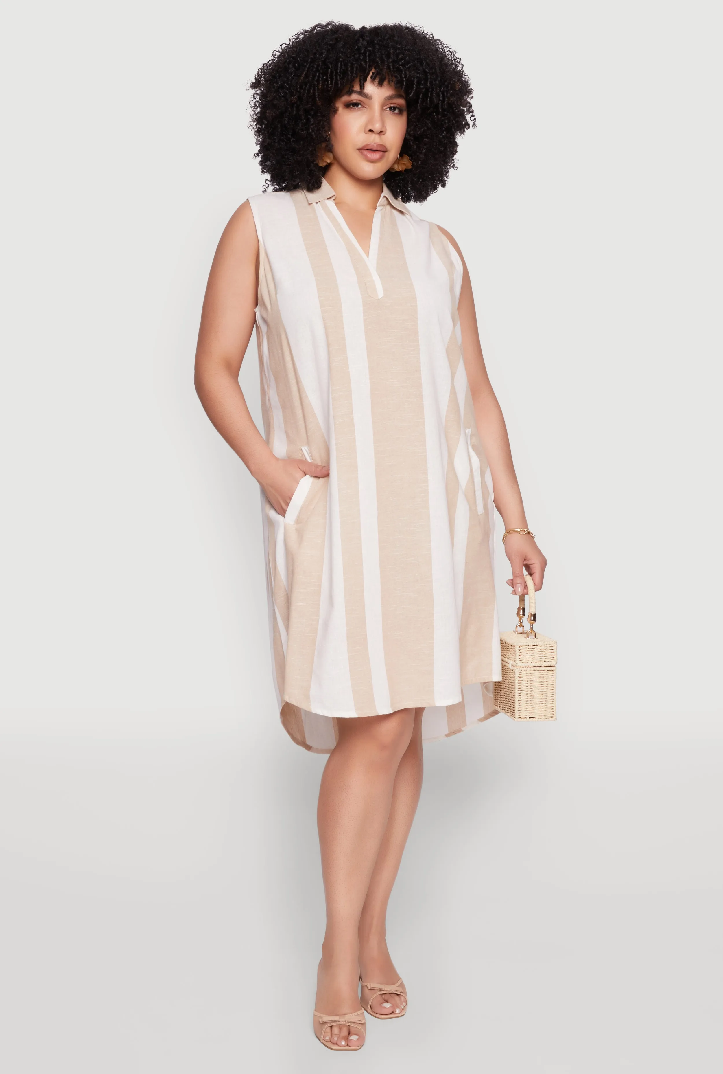 Plus Size Striped Sleeveless Shift Dress sold by Rainbow