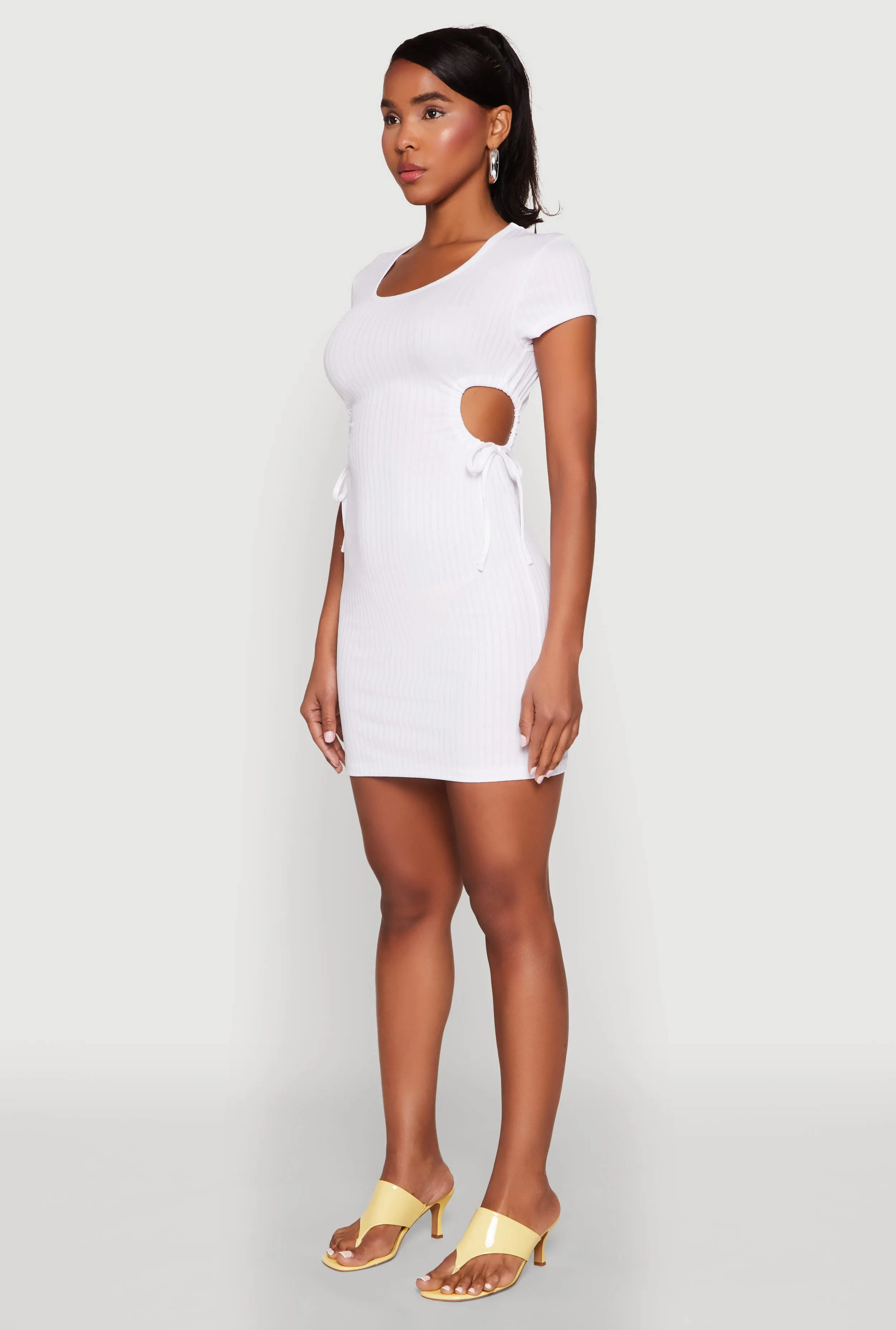 Rib Knit Side Ruched Keyhole Mini Dress sold by Rainbow product image thumbnail 3