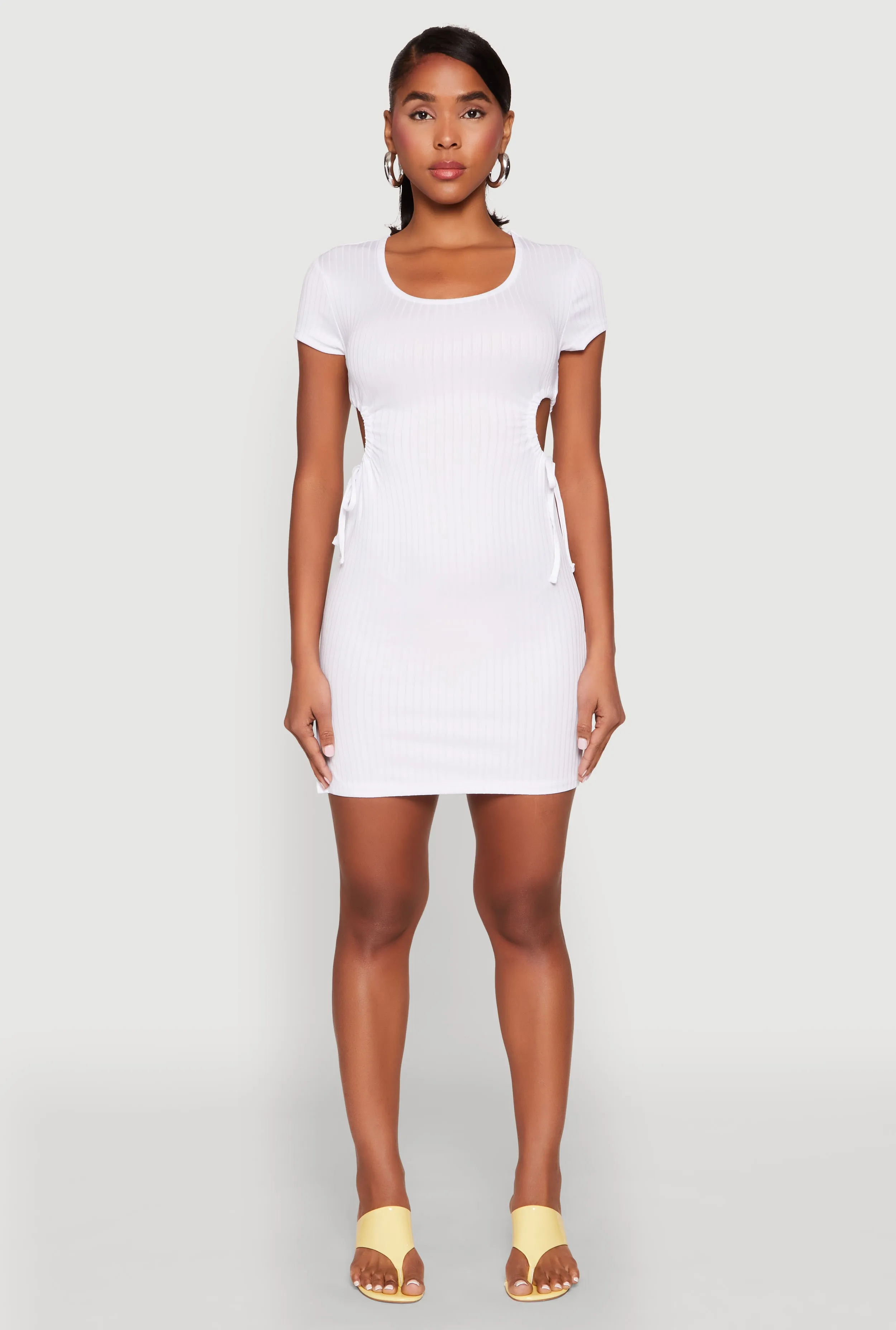 Rib Knit Side Ruched Keyhole Mini Dress sold by Rainbow product image thumbnail 2