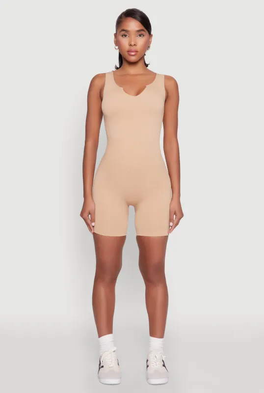 Ribbed Knit Notch Neck Romper sold by Rainbow
