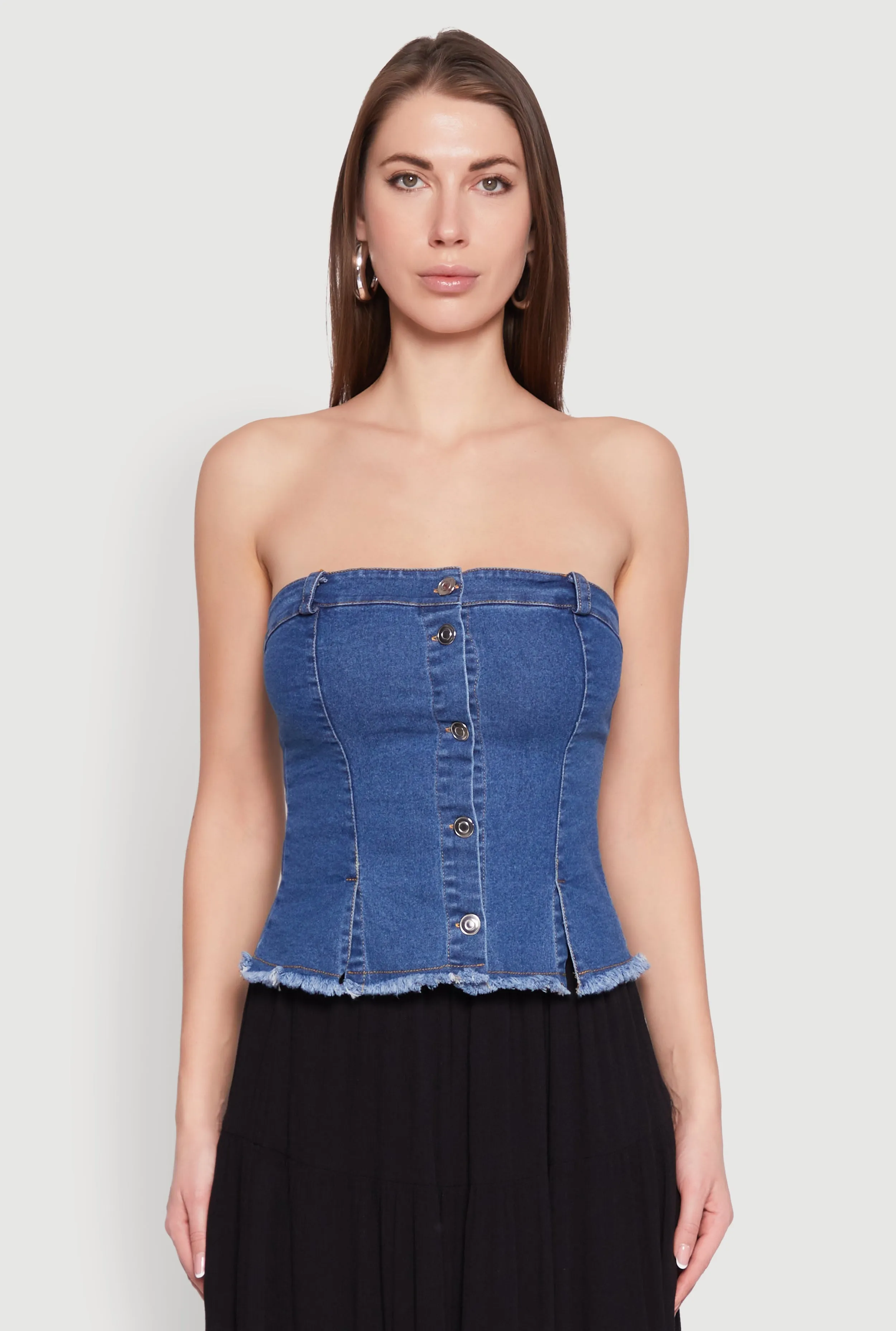 Frayed Split Hem Denim Tube Top sold by Rainbow product image thumbnail 2