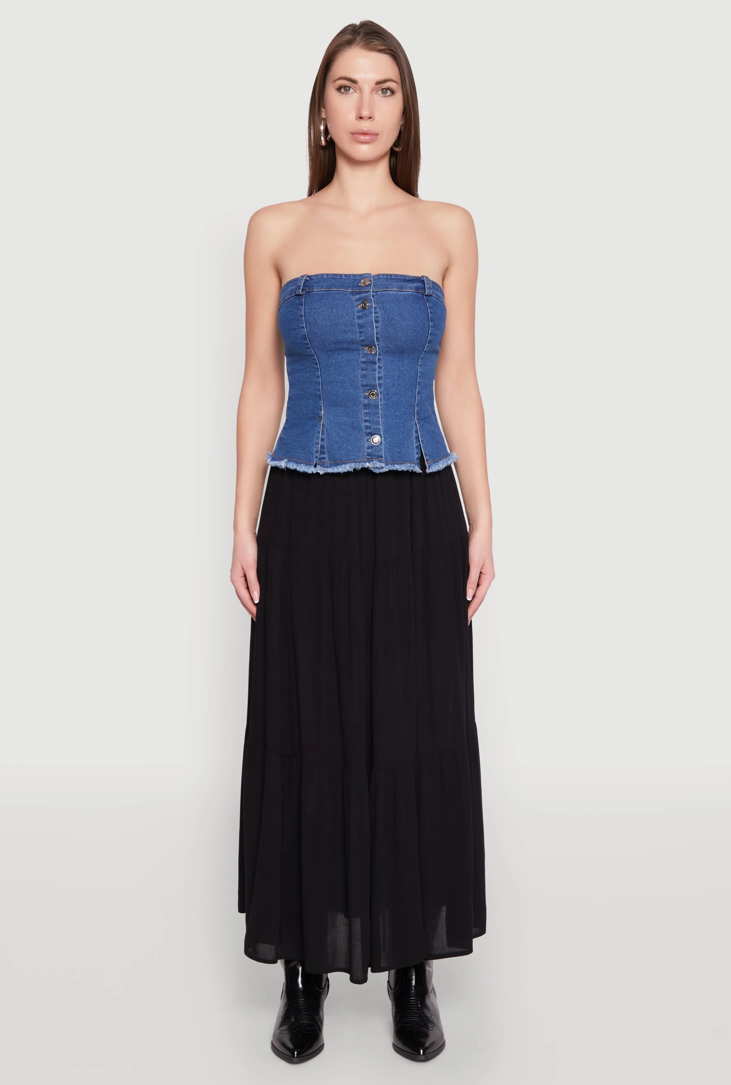 Frayed Split Hem Denim Tube Top sold by Rainbow product image thumbnail 3