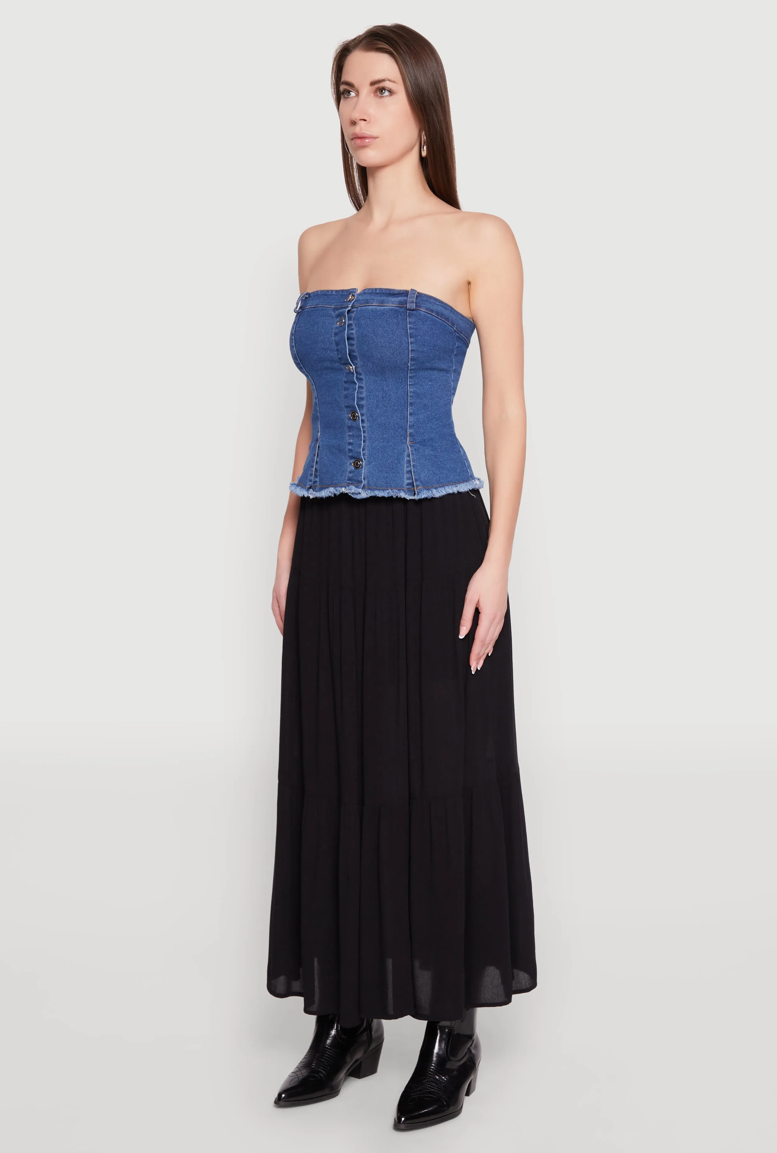 Frayed Split Hem Denim Tube Top sold by Rainbow product image thumbnail 5