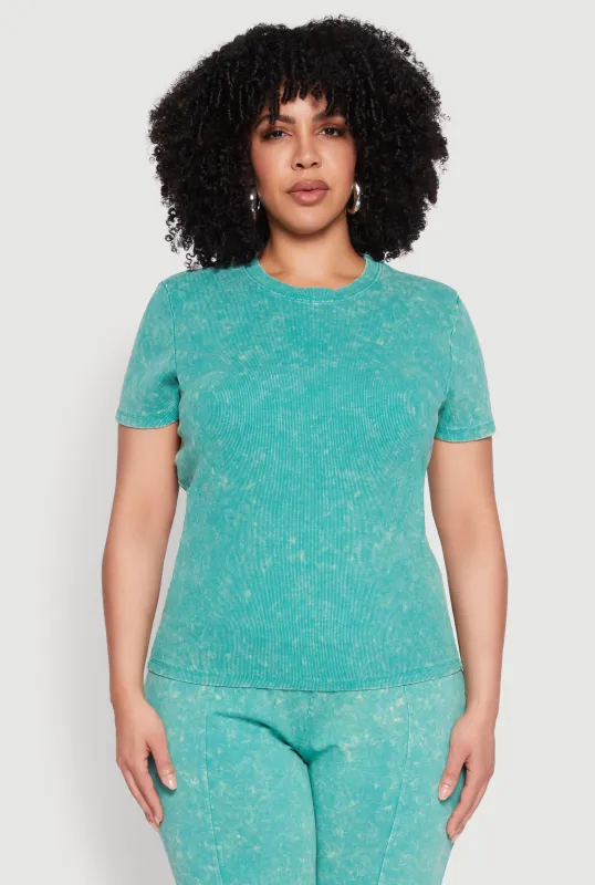 Plus Size Mineral Wash Ribbed Knit Top sold by Rainbow