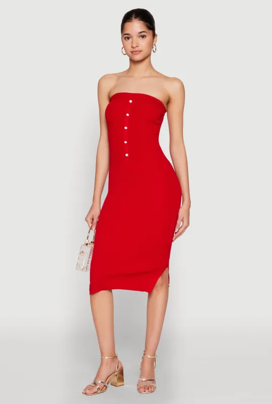 Ribbed Knit Faux Pearl Detail Tube Dress sold by Rainbow