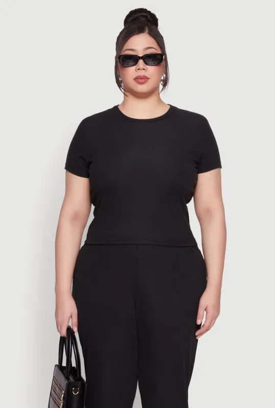 Plus Size Ribbed Knit T Shirt sold by Rainbow