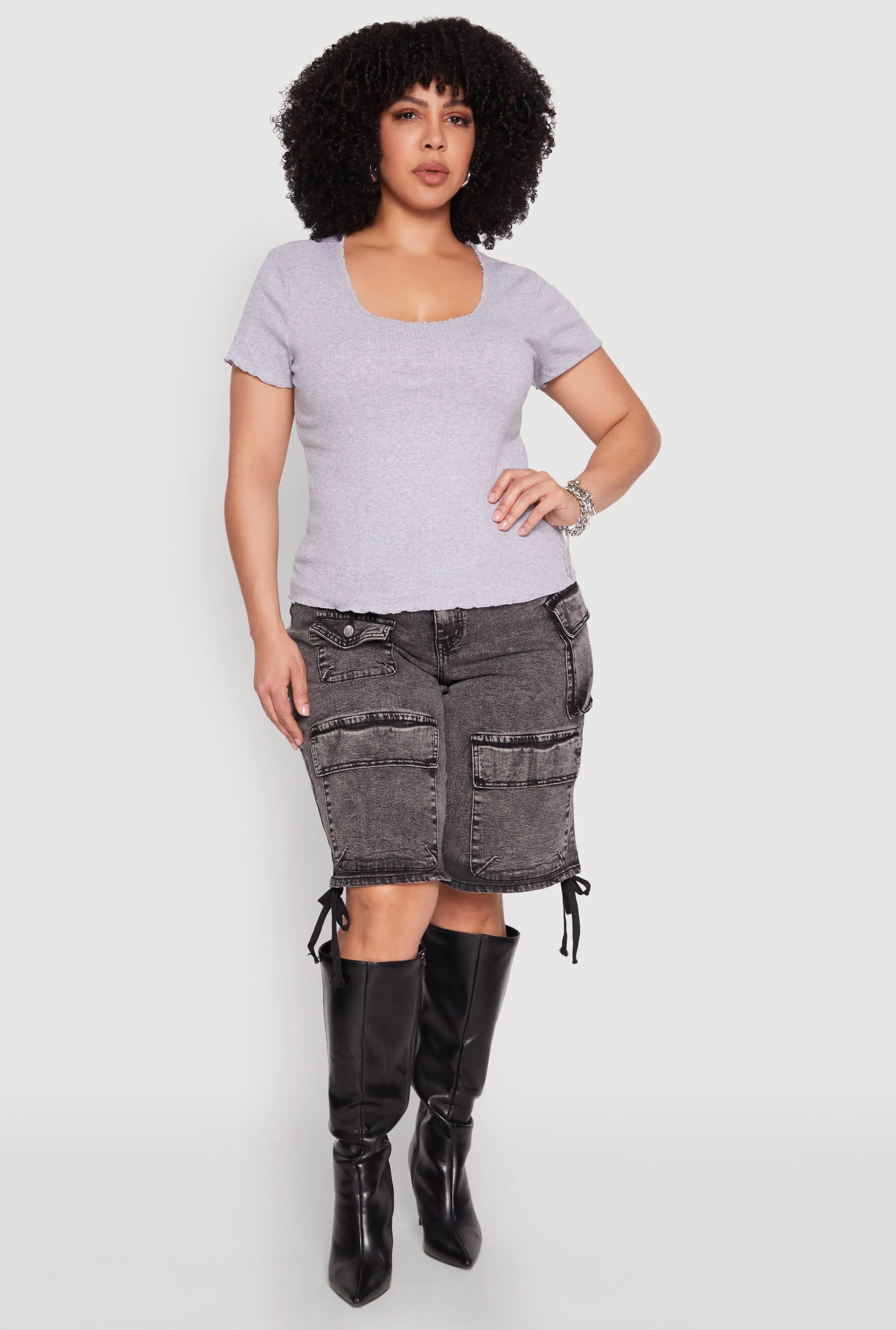 Plus Size Ribbed Lace Detail Lettuce Edge Top sold by Rainbow product image thumbnail 3