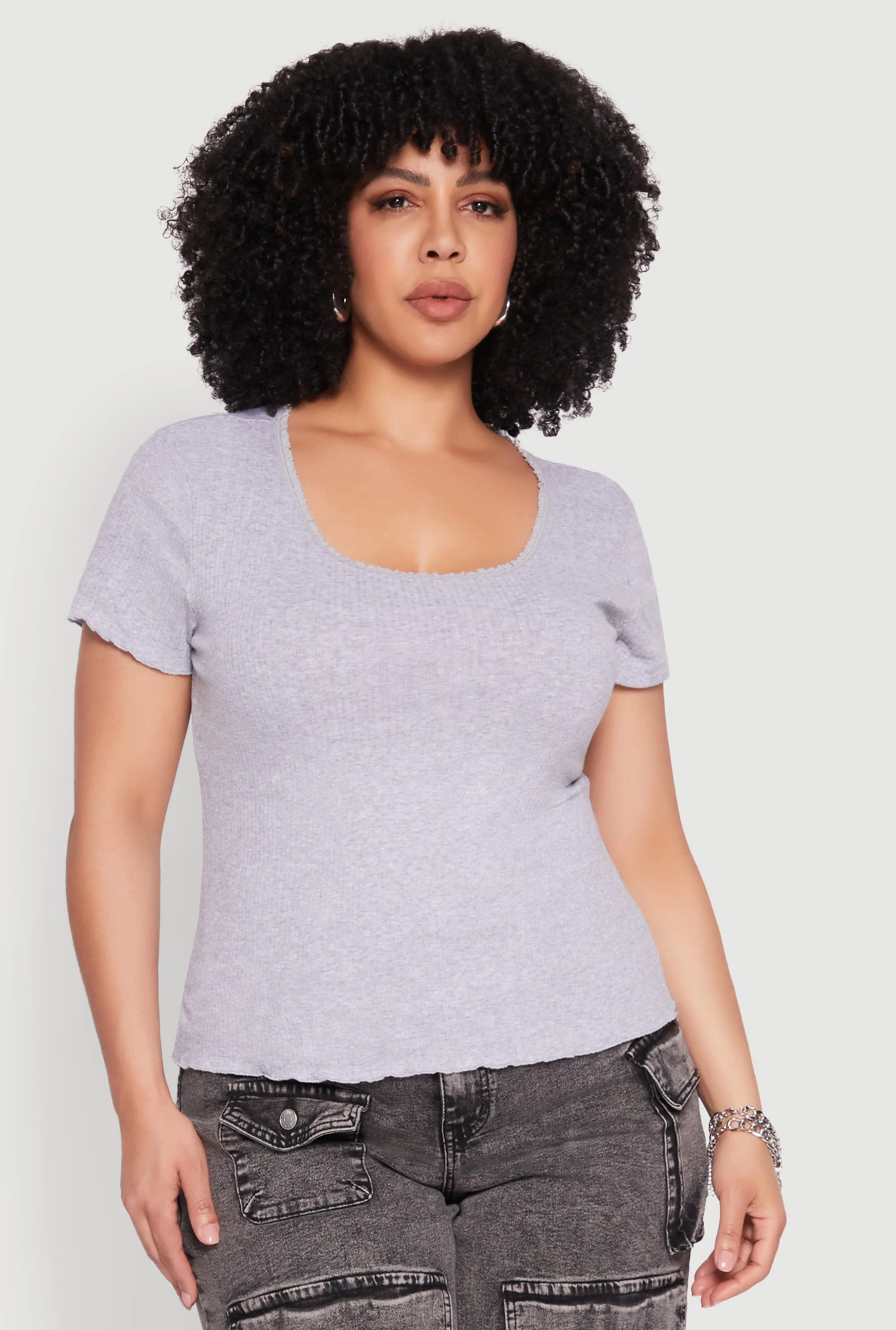 Plus Size Ribbed Lace Detail Lettuce Edge Top sold by Rainbow product image thumbnail 2